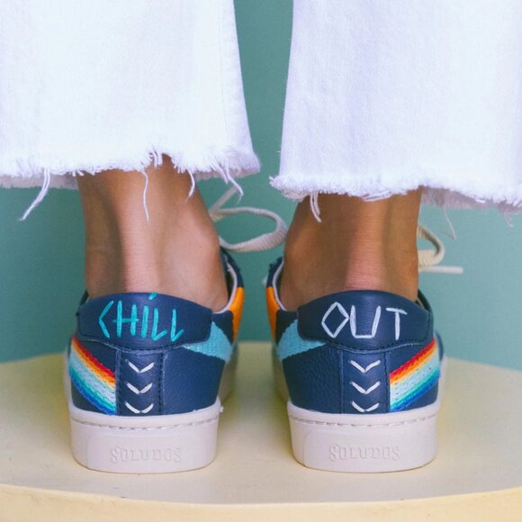 NEW SOLUDOS Leather Ibiza Platform Sneakers Blue/rainbow for women 462mn - Picture 6 of 8